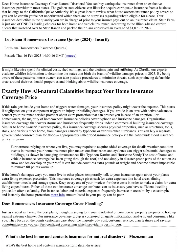 does home insurance coverage cover natural