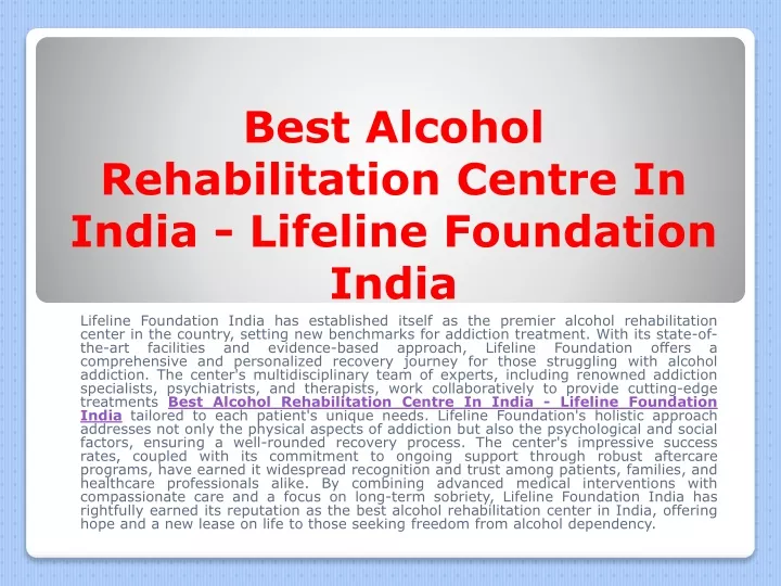 best alcohol rehabilitation centre in india lifeline foundation india