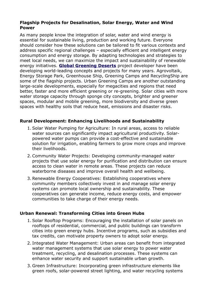 flagship projects for desalination solar energy