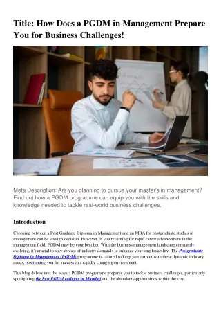 title how does a pgdm in management prepare