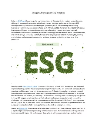 5 Major Advantages of ESG Initiatives 1.7.24