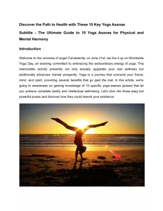 Discover the Path to Health with These 10 Key Yoga Asanas