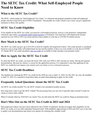the setc tax credit what self employed people