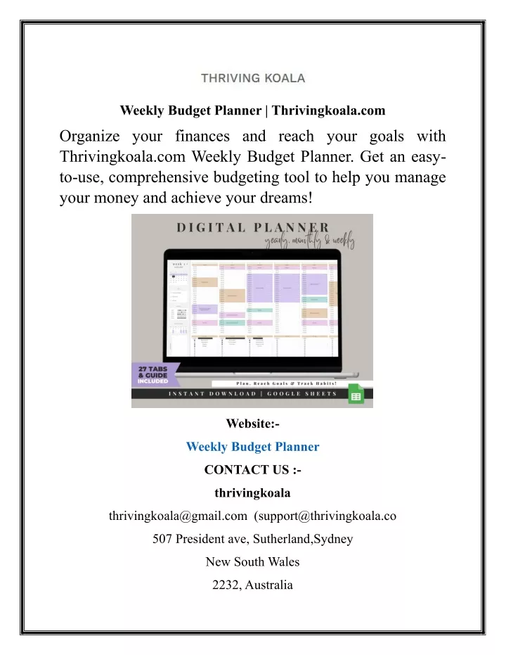 weekly budget planner thrivingkoala com