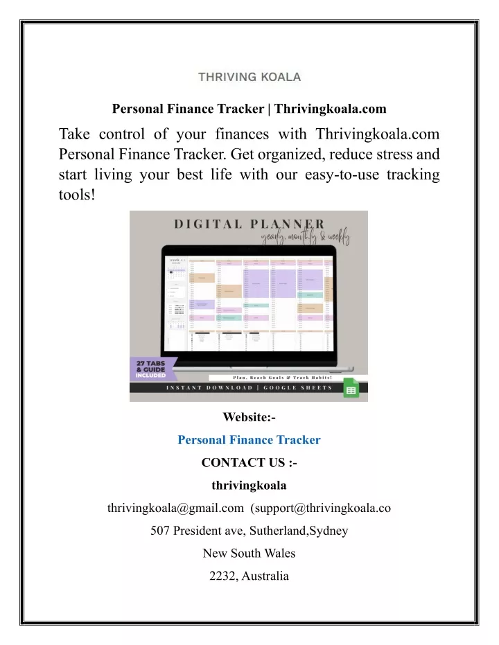 personal finance tracker thrivingkoala com