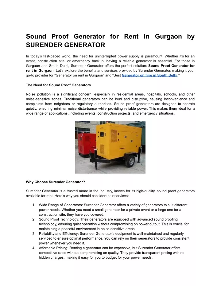 sound proof generator for rent in gurgaon