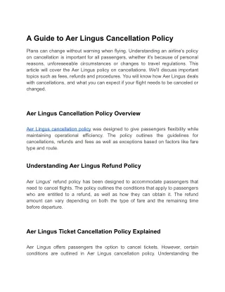Aer Lingus Cancellation Policy