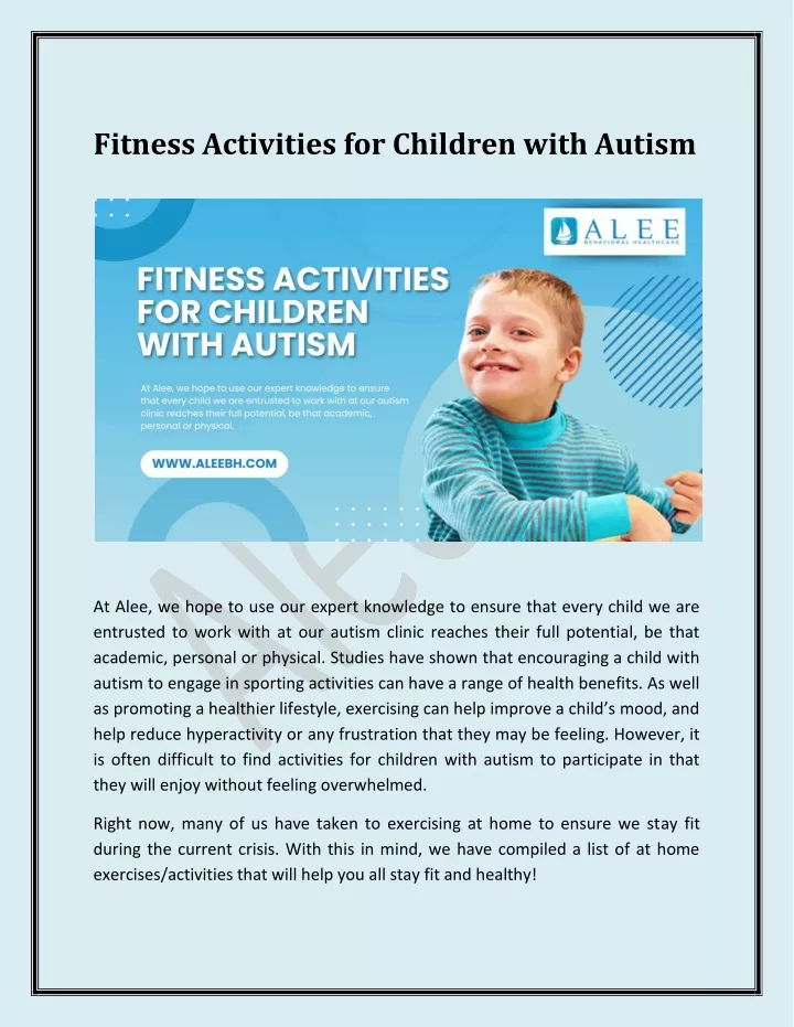 Fitness Activities For Children With Autism