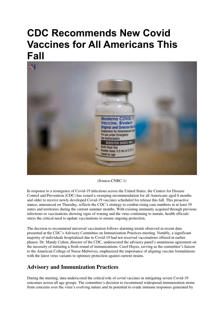 PPT - CDC Recommends New Covid Vaccines for All Americans This Fall
