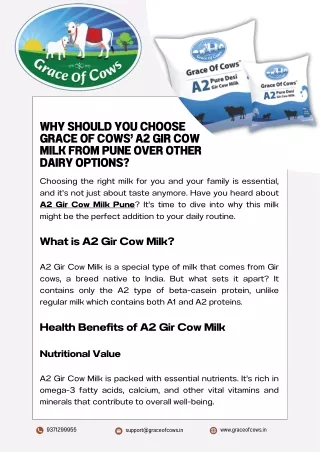 Why Should You Choose Grace of Cows’ A2 Gir Cow Milk from Pune Over Other Dairy Options