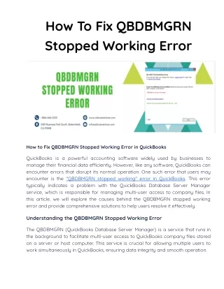 how to fix qbdbmgrn stopped working error