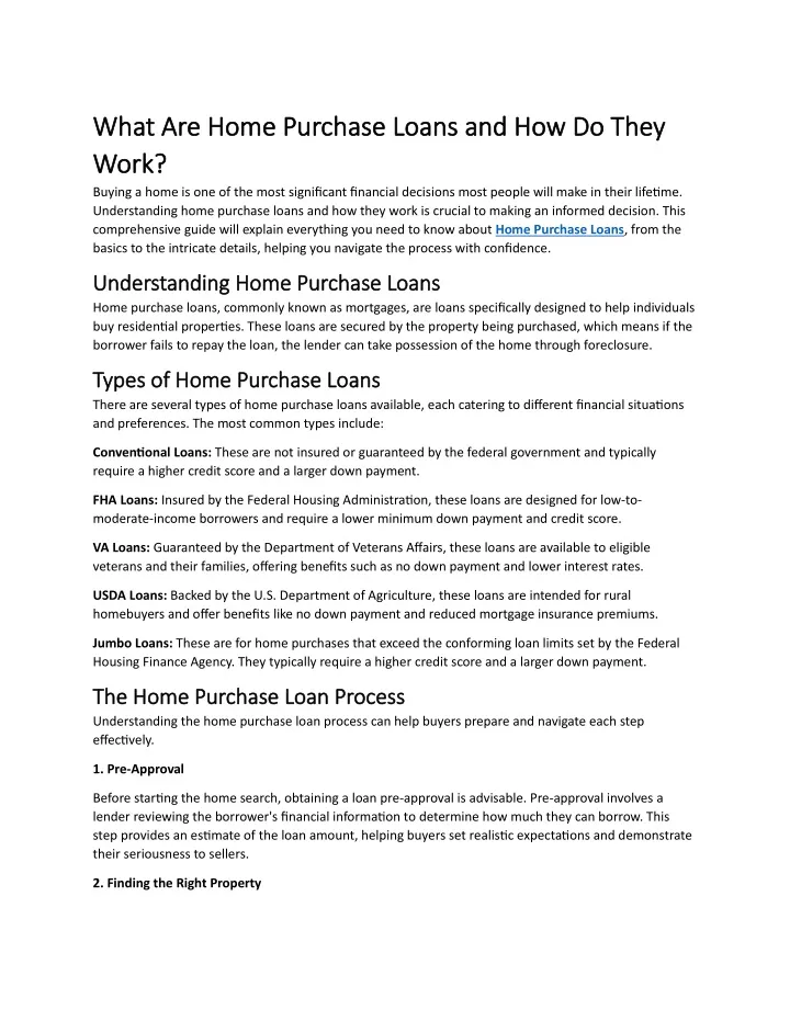 what are home purchase loans and how do they what