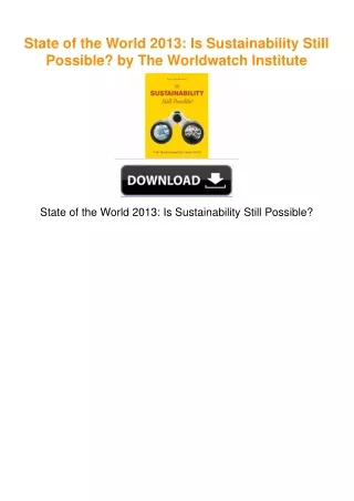 State of the World 2013: Is Sustainability Still Possible? by The