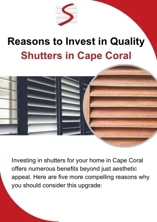 Reasons to Invest in Quality Shutters in Cape Coral