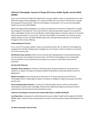 Tektronix Technologies- Internet of Things (IOT) Across KSA