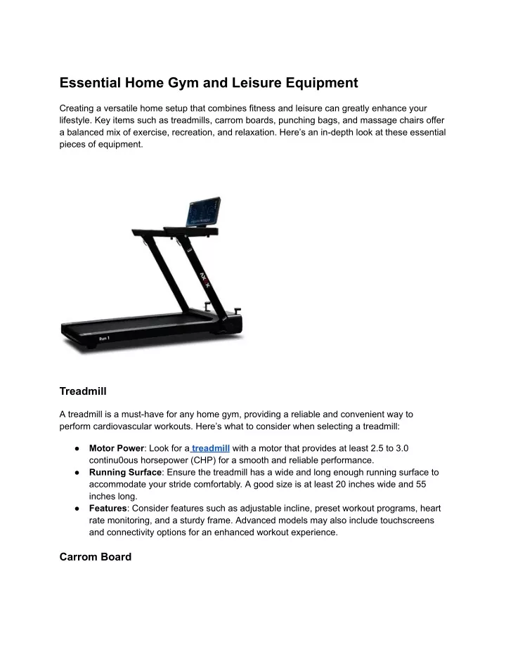 essential home gym and leisure equipment