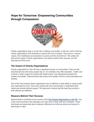 hope for tomorrow empowering communities through