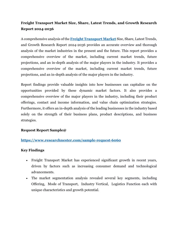 freight transport market size share latest trends