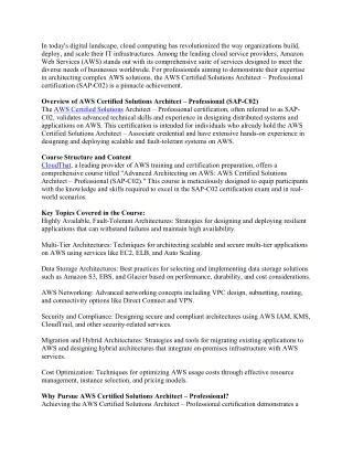 AdvancedArchitectingonAWSAWSCertifiedSolutionsArchitectProfessionalSAPC02