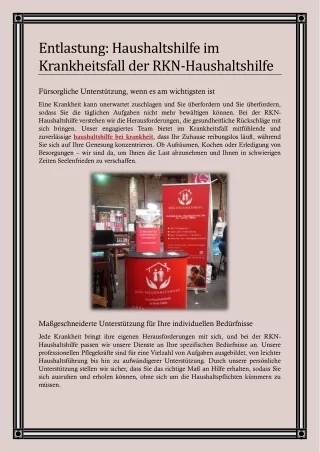 Entlastung Haushaltshilfe im Krankheitsfall der RKN-Haushaltshilfe