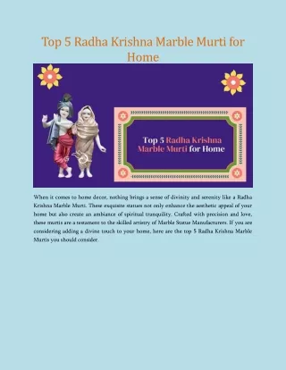 Top 5 Radha Krishna Marble Murti for Home