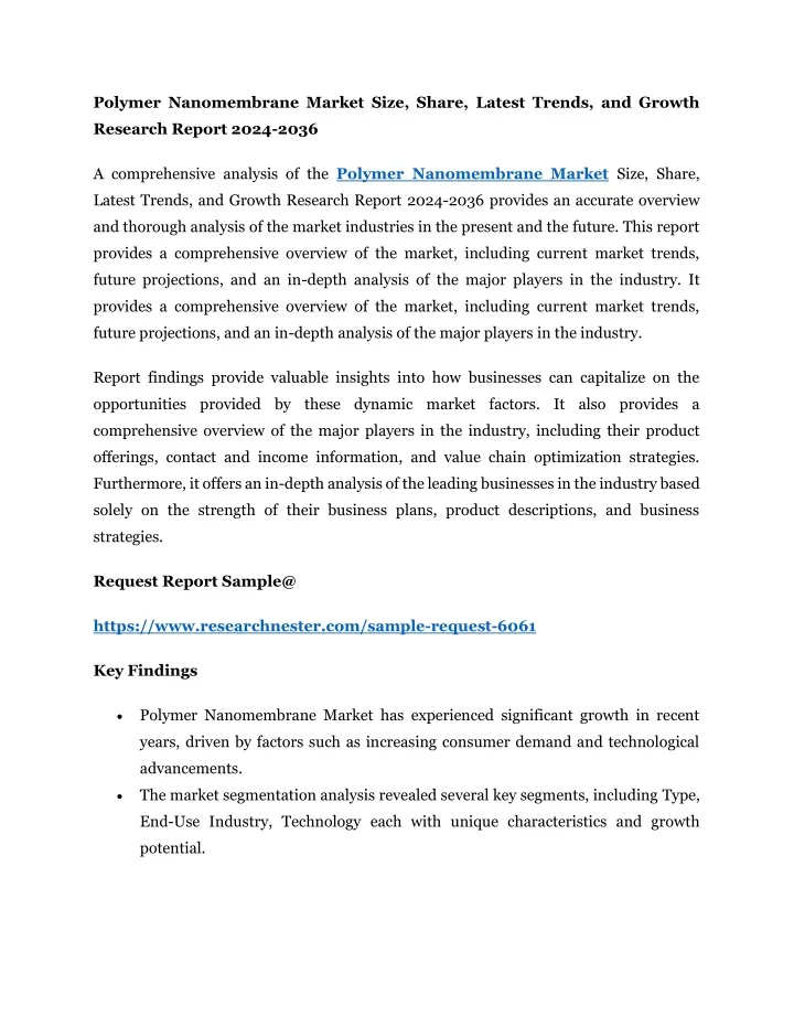 polymer nanomembrane market size share latest