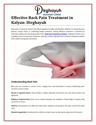 Effective Back Pain Treatment in Kalyan for Lasting Relief