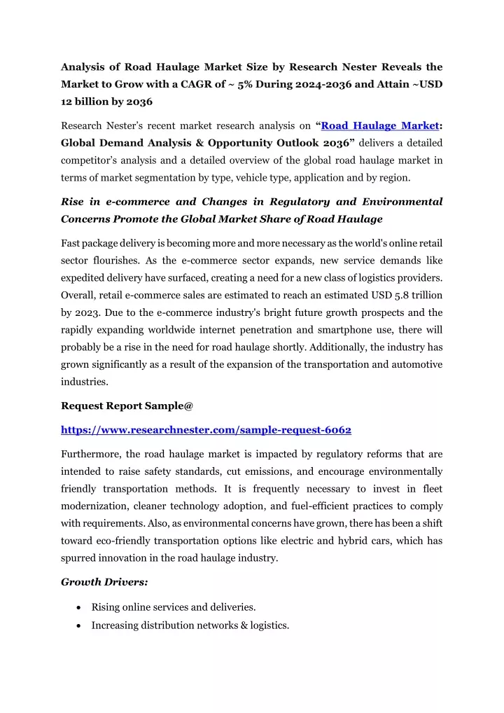 analysis of road haulage market size by research