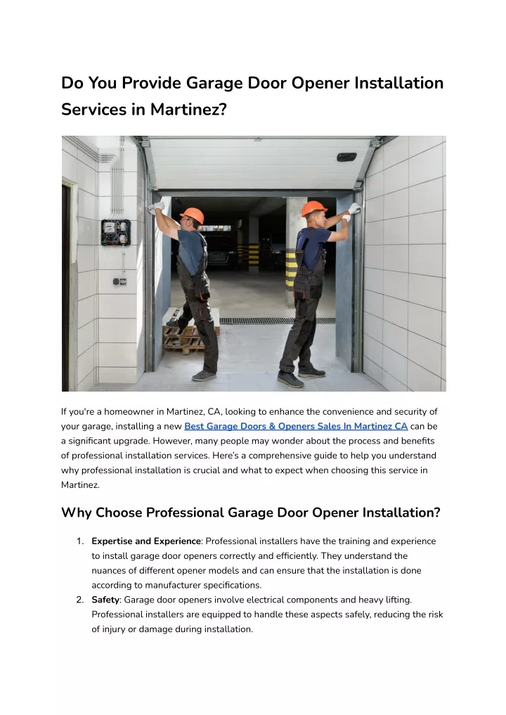 do you provide garage door opener installation