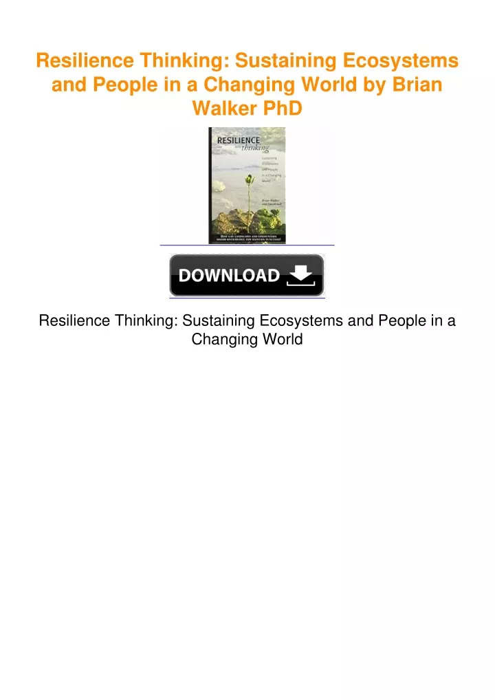 PPT - Resilience Thinking: Sustaining Ecosystems and People in a ...