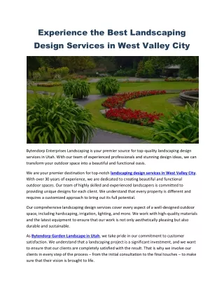 Experience the Best Landscaping Design Services in West Valley City