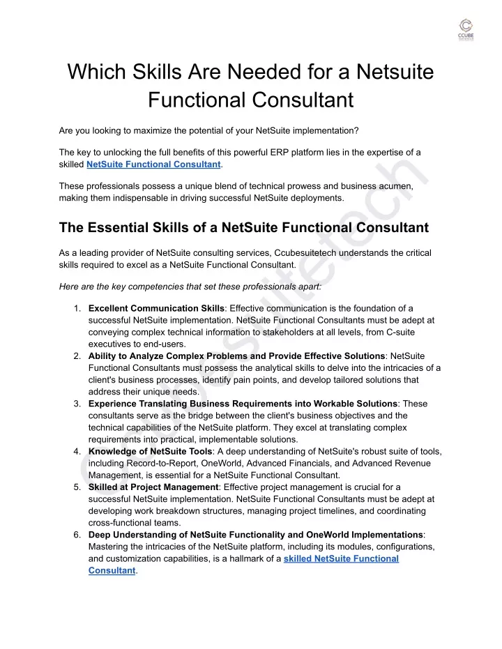 which skills are needed for a netsuite functional