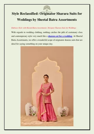 Style Reclassified Originator Sharara Suits for Weddings by Sheetal Batra Assortments