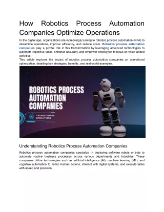 How Robotics Process Automation Companies Optimize Operations