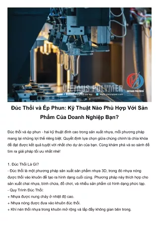 Đúc Thổi và Ép Phun: Kỹ Thuật Nào Phù Hợp Với Sản Phẩm Của Doanh Nghiệp Bạn?