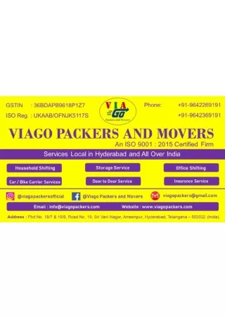 Visiting Card Viago Packers and Movers