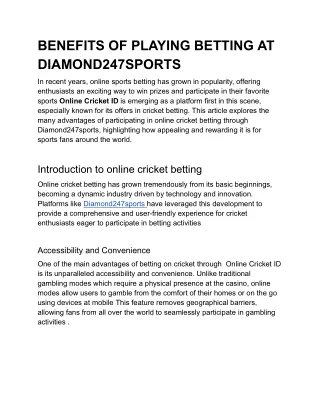 BENEFITS OF PLAYING BETTING AT DIAMOND247SPORTS