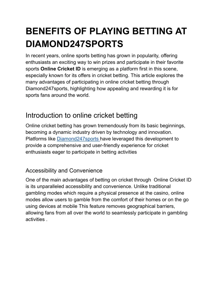 benefits of playing betting at diamond247sports