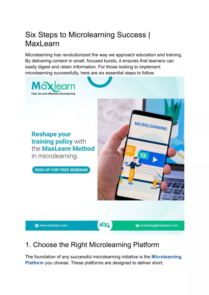 six steps to microlearning success maxlearn