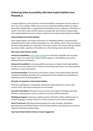 Enhancing Video Accessibility with Hard-Coded Subtitles from Phonetik.ai