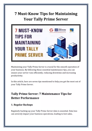 7 Must-Know Tips for Maintaining Your Tally Prime Server