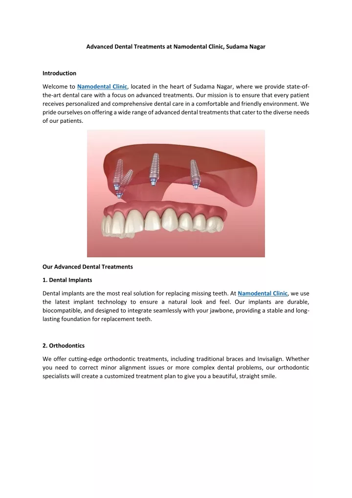 advanced dental treatments at namodental clinic