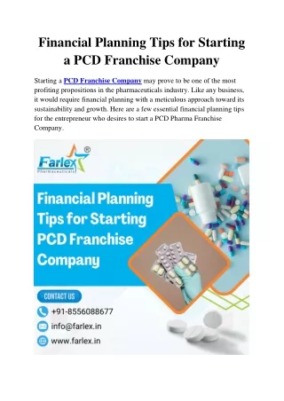 Financial Planning Tips for Starting a PCD Franchise Company