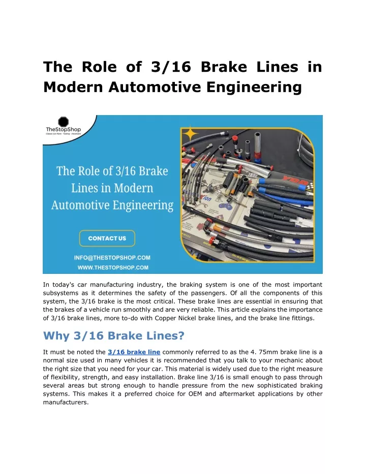 the role of 3 16 brake lines in modern automotive