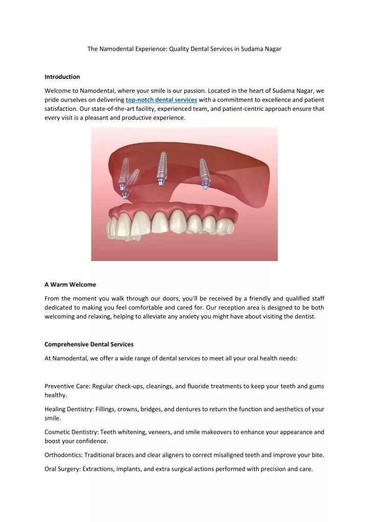 the namodental experience quality dental services