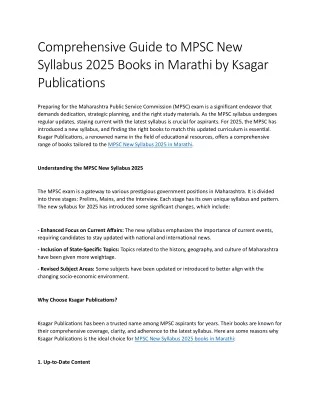 Comprehensive Guide to MPSC New Syllabus 2025 Books in Marathi by Ksagar Publications