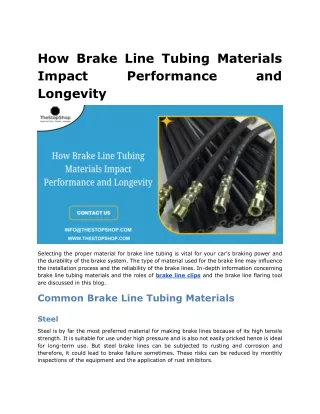 How Brake Line Tubing Materials Impact Performance and Longevity