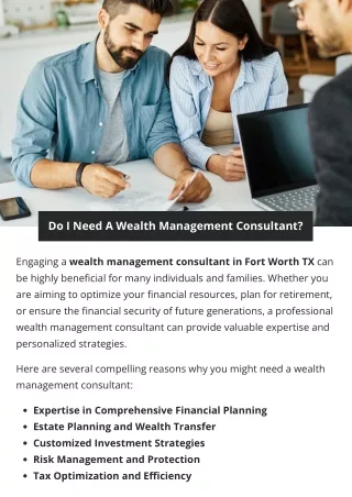 Do I Need A Wealth Management Consultant?