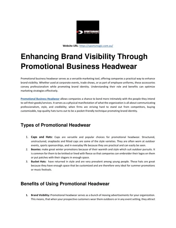 Enhancing Brand Visibility Through Promotional Business Headwear