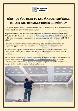 What Do You Need to Know About Drywall Repair and Installation in Brewster?